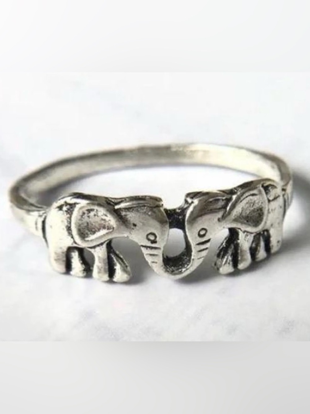 Oxidized Silver Elephant Friendship Ring